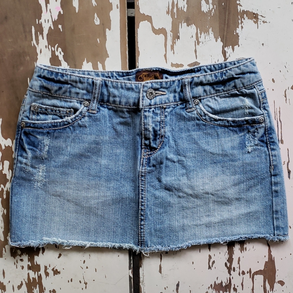 Vintage Embroidered Flowers Patch Denim Skirt